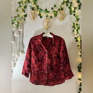 Patagonia 100% Organic Cotton Red Floral Button Up Blouse Size 8 Classic Preppy